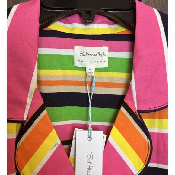 Bedhead x TRINA TURK MEDIUM Poolside Stripe Women's Shorty 100% Cotton PJ Set - Picture 2 of 8